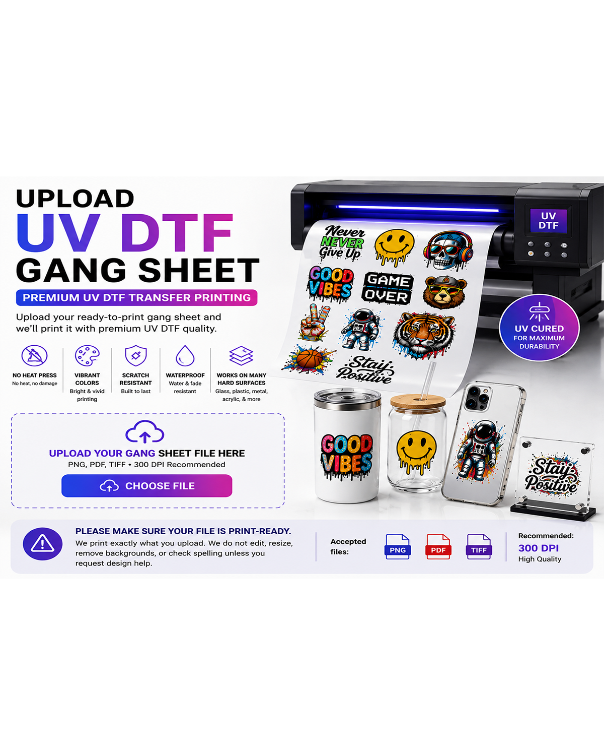 Upload UV DTF Transfer Gang Sheet