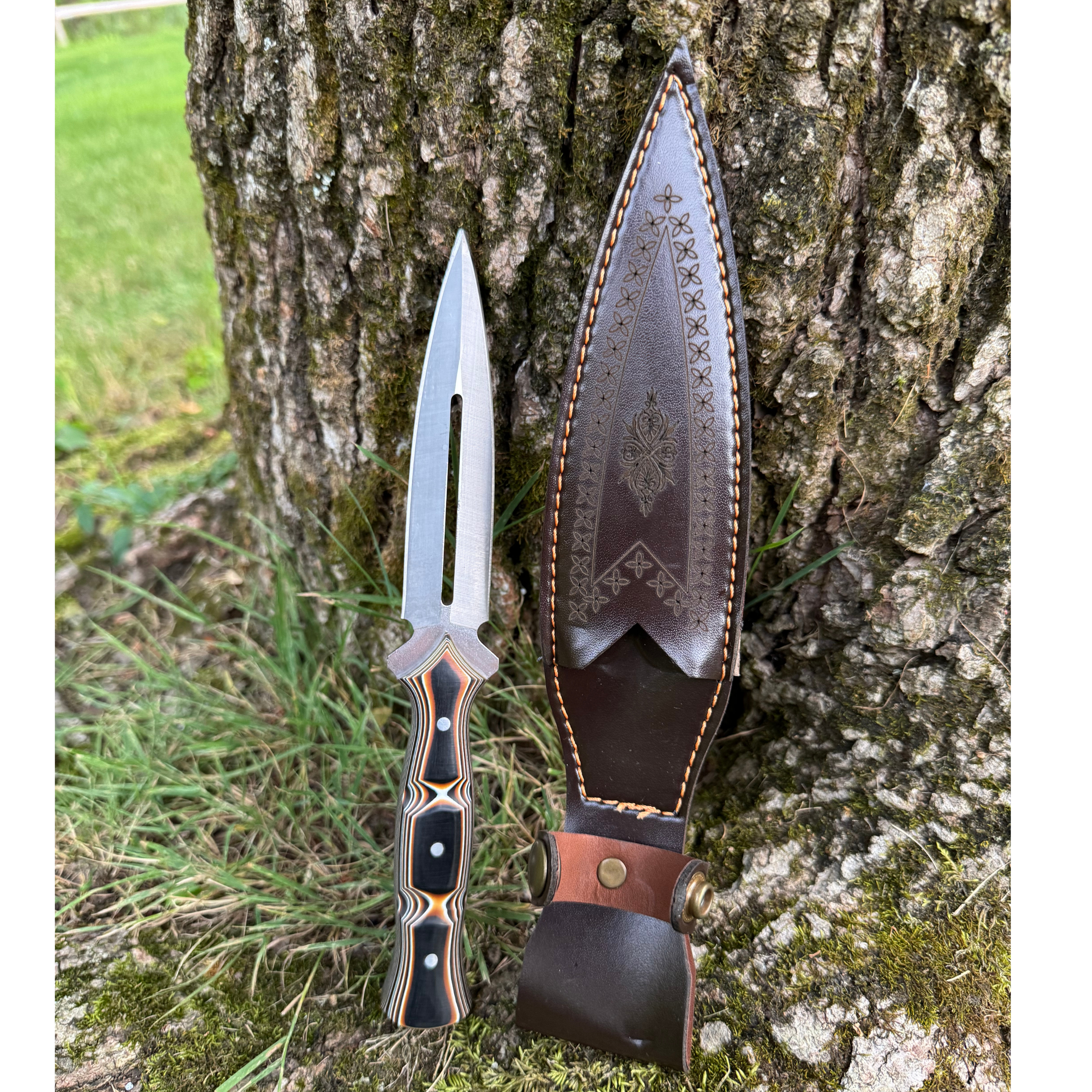 Custom Handmade Dagger Knife with Verzalit Handle | 4116 Stainless Steel Blade | Tactical & Outdoor Fixed Blade Knife with Leather Sheath