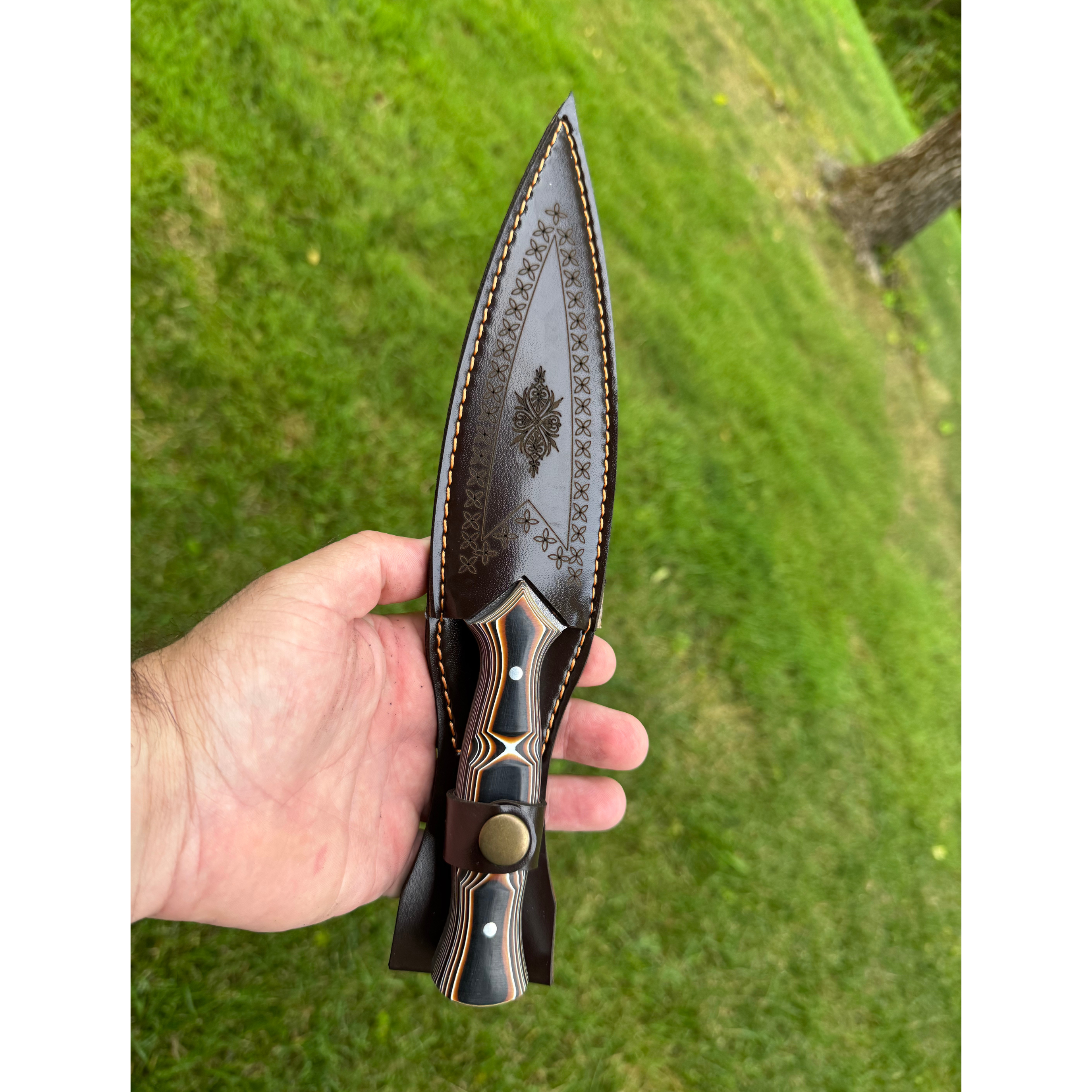 Custom Handmade Dagger Knife with Verzalit Handle | 4116 Stainless Steel Blade | Tactical & Outdoor Fixed Blade Knife with Leather Sheath