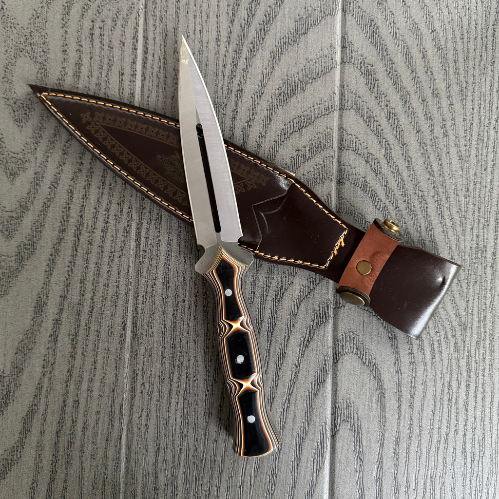 Custom Handmade Dagger Knife with Verzalit Handle | 4116 Stainless Steel Blade | Tactical & Outdoor Fixed Blade Knife with Leather Sheath