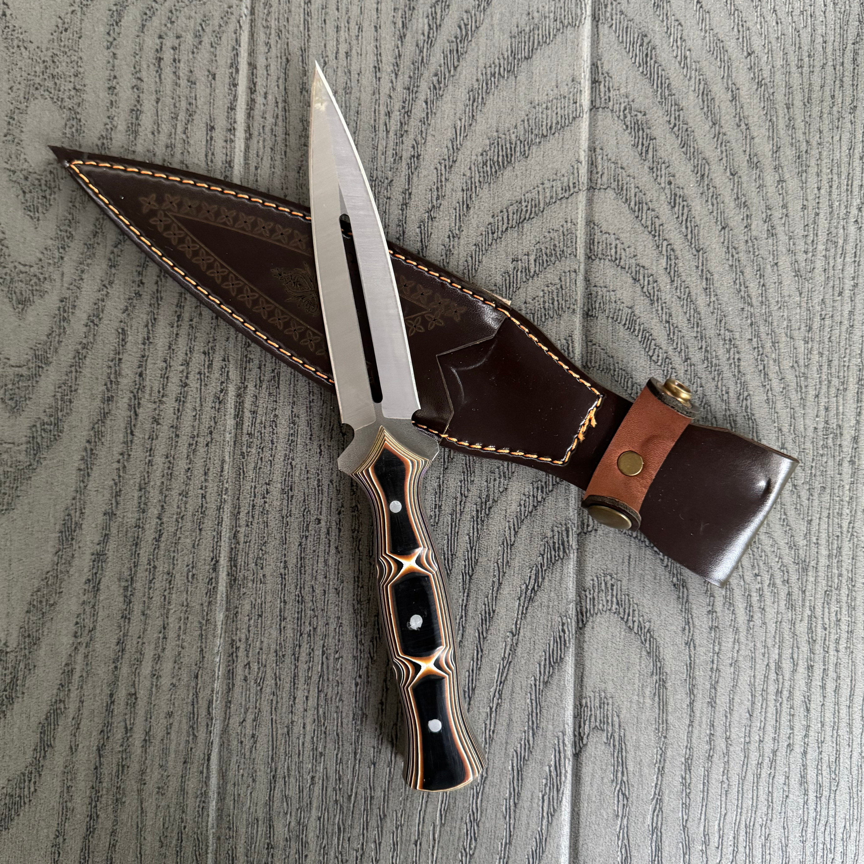Custom Handmade Dagger Knife with Verzalit Handle | 4116 Stainless Steel Blade | Tactical & Outdoor Fixed Blade Knife with Leather Sheath