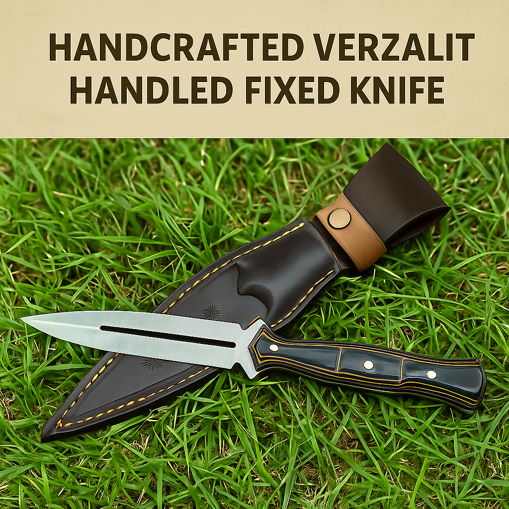 Custom Handmade Dagger Knife with Verzalit Handle | 4116 Stainless Steel Blade | Tactical & Outdoor Fixed Blade Knife with Leather Sheath