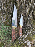 Handcrafted Curved Blade Knife Set | Full Tang Hunting Knives with Wood Handles and Leather Sheath | Outdoor Survival Gear