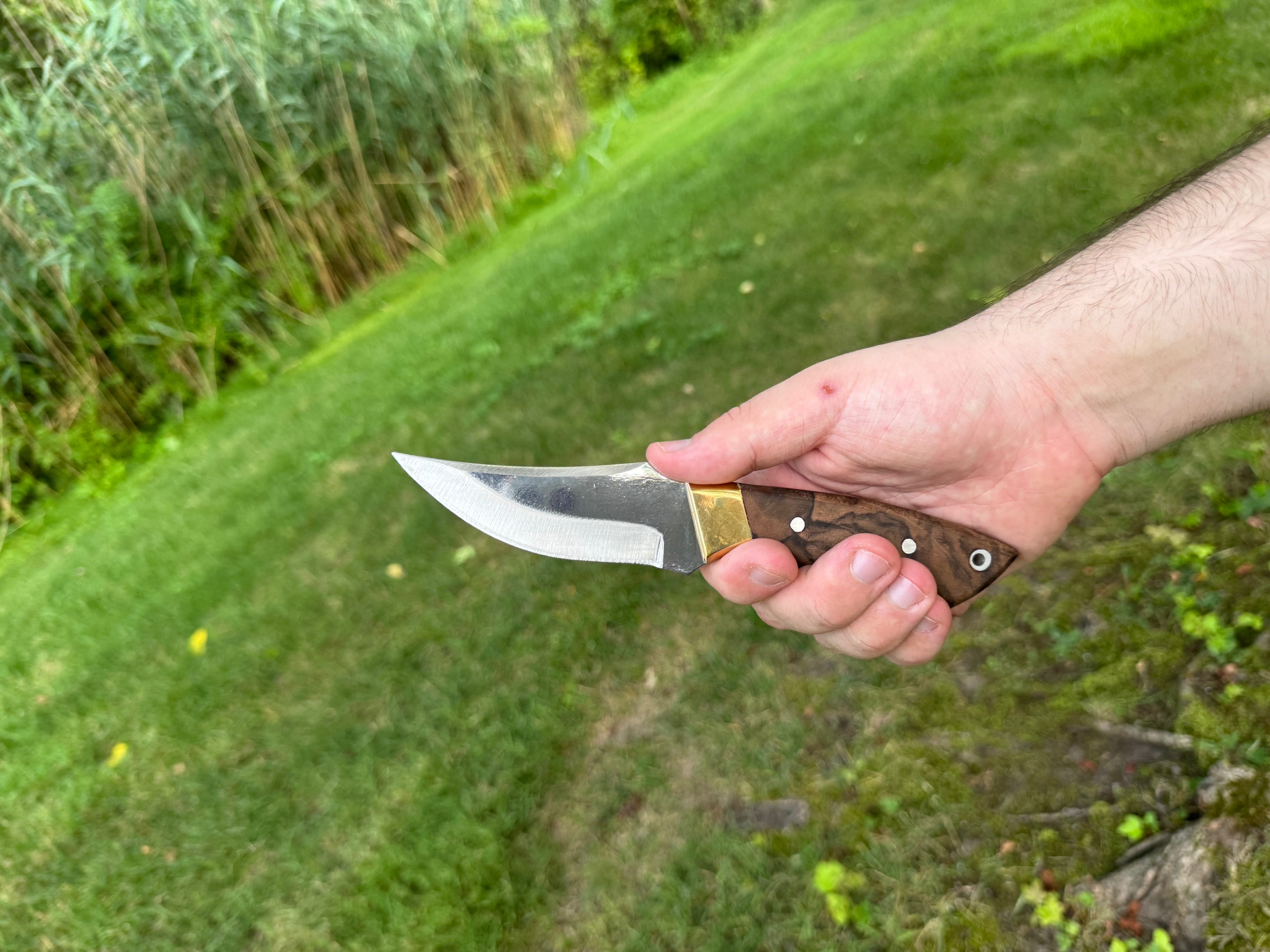 Handcrafted Curved Blade Knife Set | Full Tang Hunting Knives with Wood Handles and Leather Sheath | Outdoor Survival Gear