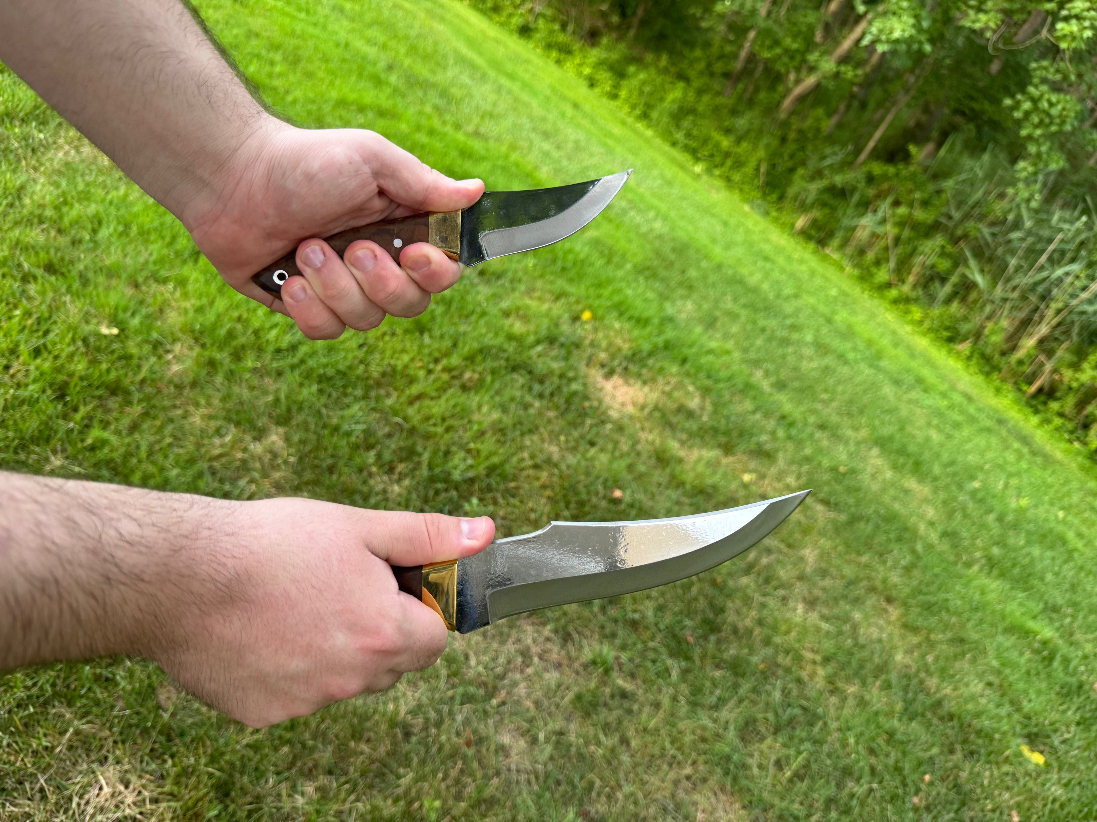 Handcrafted Curved Blade Knife Set | Full Tang Hunting Knives with Wood Handles and Leather Sheath | Outdoor Survival Gear