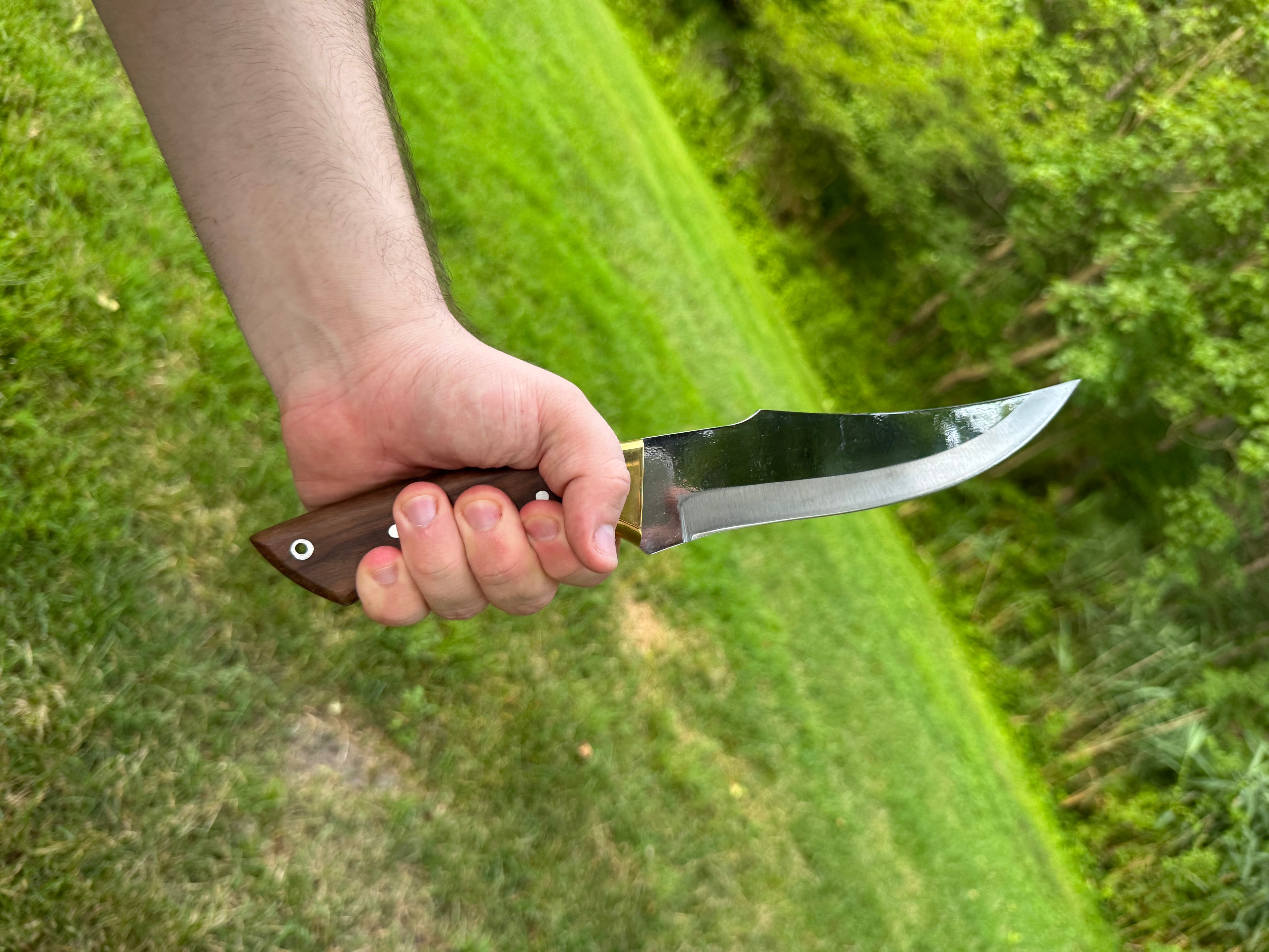 Handcrafted Curved Blade Knife Set | Full Tang Hunting Knives with Wood Handles and Leather Sheath | Outdoor Survival Gear