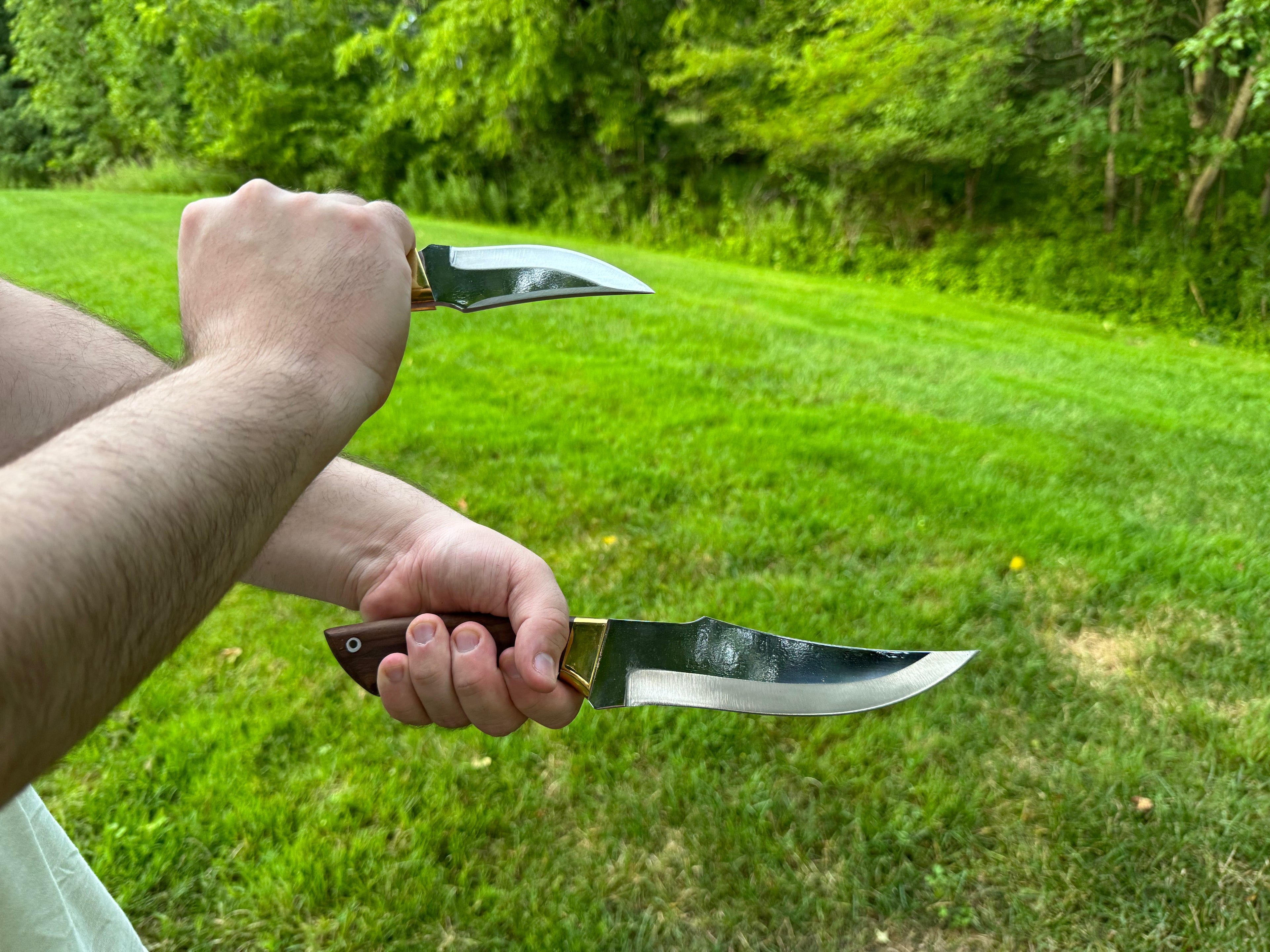 Handcrafted Curved Blade Knife Set | Full Tang Hunting Knives with Wood Handles and Leather Sheath | Outdoor Survival Gear