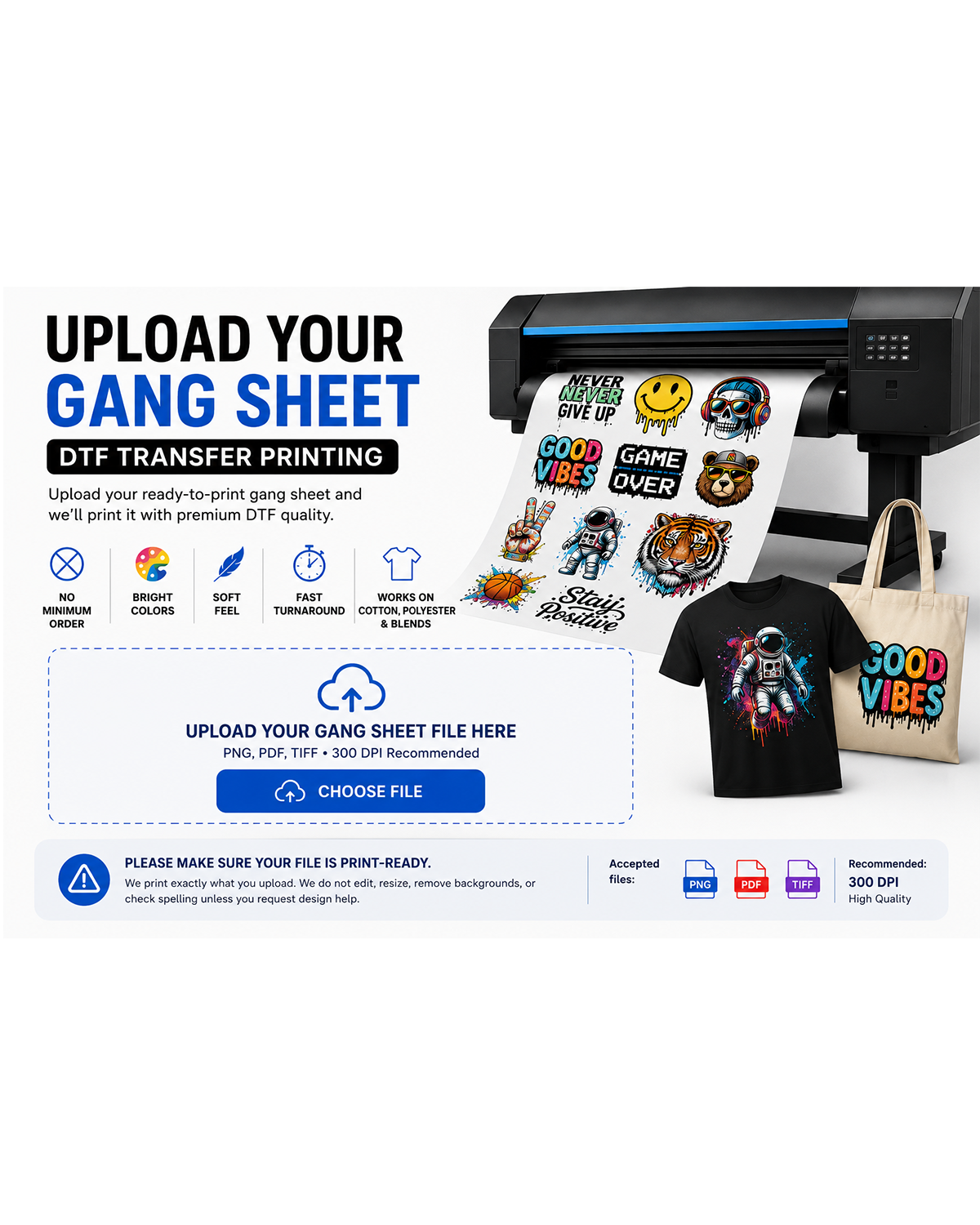Upload DTF Transfer Gang Sheet
