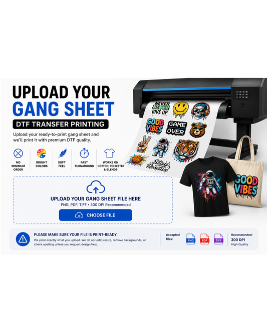 Upload DTF Transfer Gang Sheet